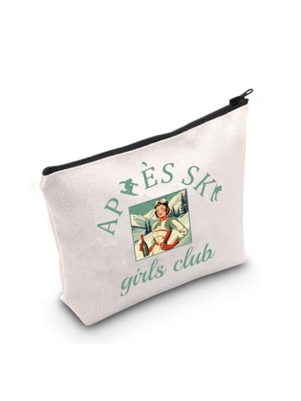 Winter Sports Skiing Graphic Canvas Makeup Bag Zipper Pouch Gift